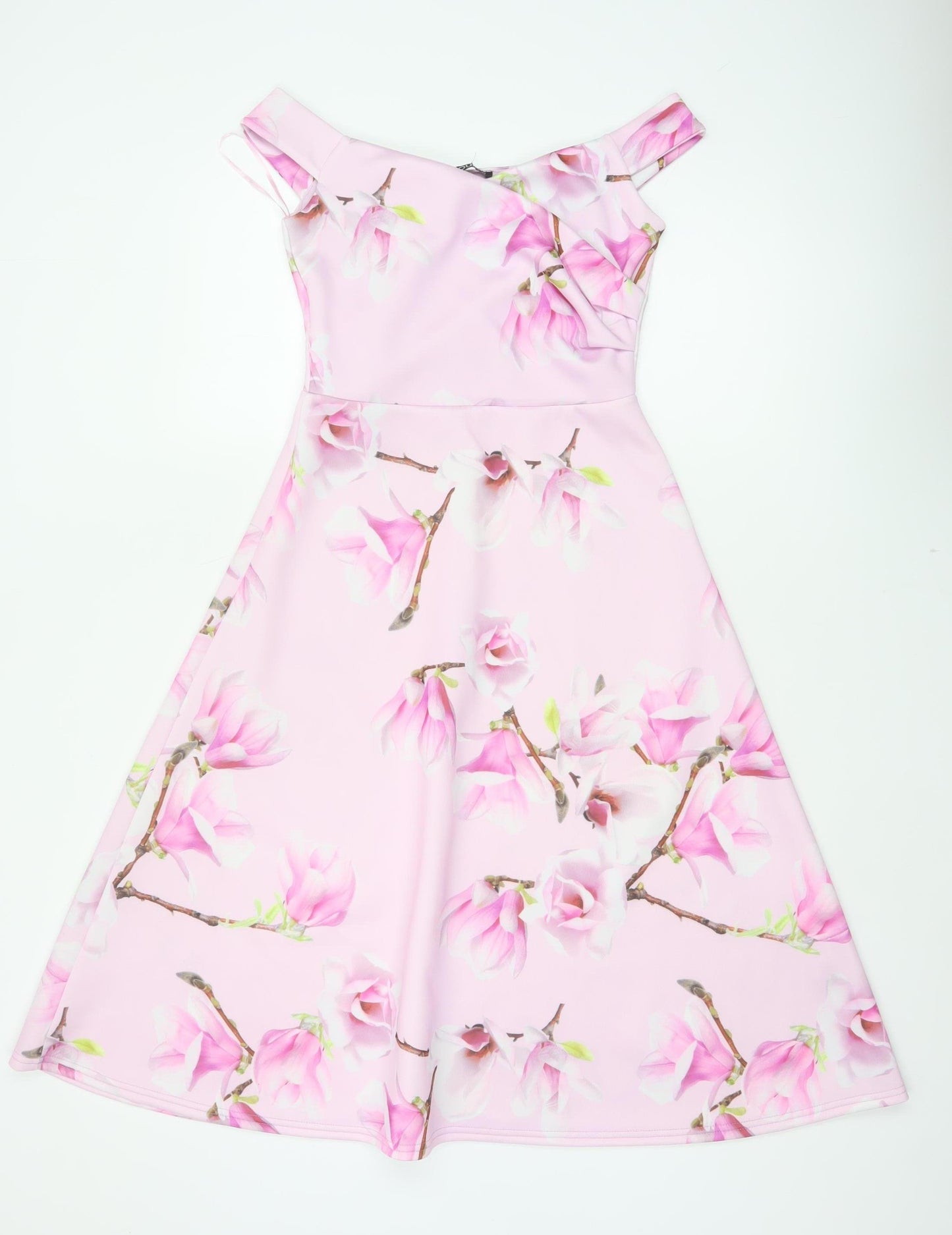 Quiz Women’s Pink Floral Fit & Flare Knee Length Dress UK 8