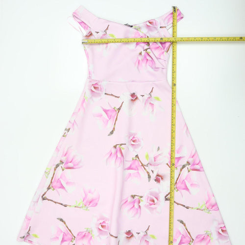 Quiz Women’s Pink Floral Fit & Flare Knee Length Dress UK 8