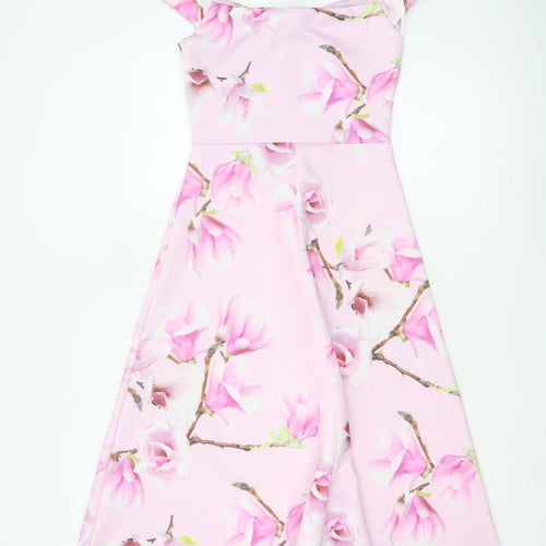 Quiz Women’s Pink Floral Fit & Flare Knee Length Dress UK 8