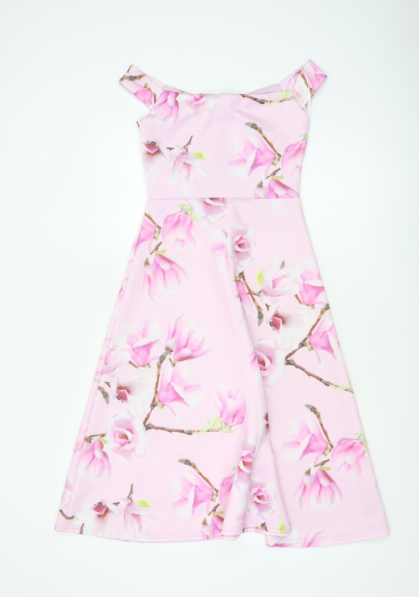 Quiz Women’s Pink Floral Fit & Flare Knee Length Dress UK 8