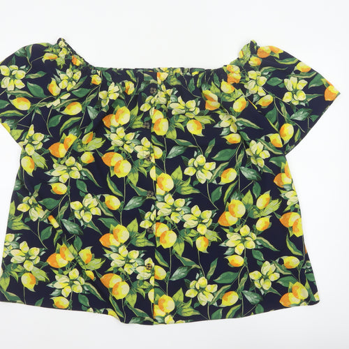 Dorothy Perkins Women Multicoloured UK 22 Floral Off Shoulder Button Blouse