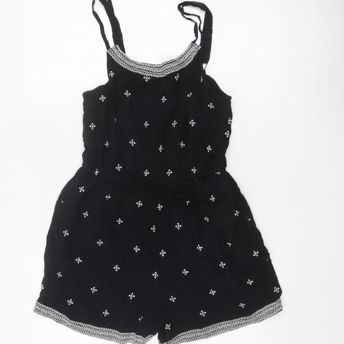 Fat Face Women Black UK 8 Viscose Printed Adjustable Strap Playsuit