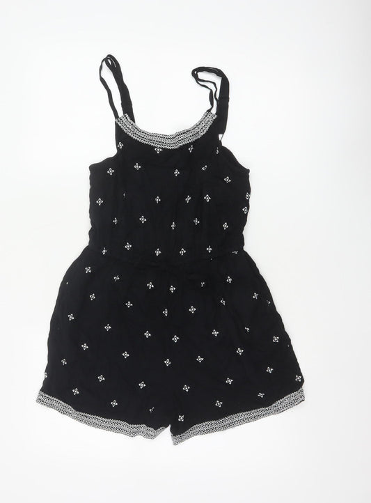 Fat Face Women Black UK 8 Viscose Printed Adjustable Strap Playsuit