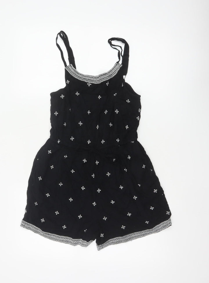 Fat Face Women Black UK 8 Viscose Printed Adjustable Strap Playsuit