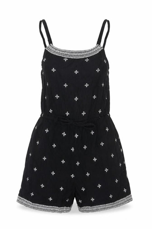 Fat Face Women Black UK 8 Viscose Printed Adjustable Strap Playsuit