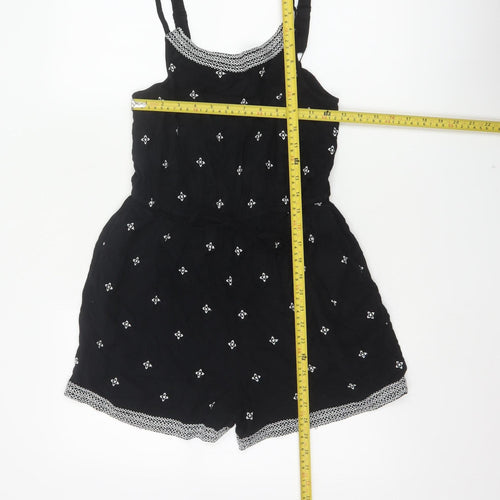 Fat Face Women Black UK 8 Viscose Printed Adjustable Strap Playsuit