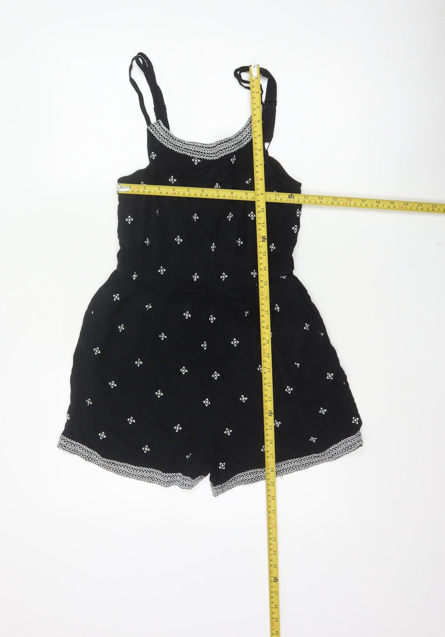 Fat Face Women Black UK 8 Viscose Printed Adjustable Strap Playsuit