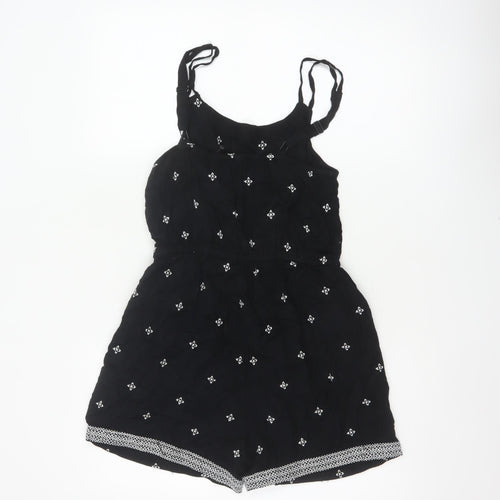 Fat Face Women Black UK 8 Viscose Printed Adjustable Strap Playsuit