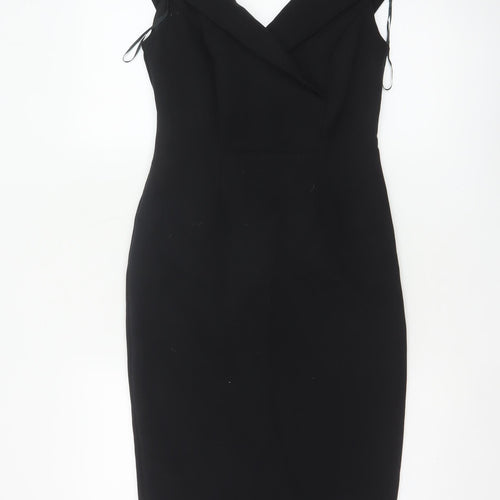Marks and Spencer Women Black UK 8 Petite Pencil Dress V-Neck Lined