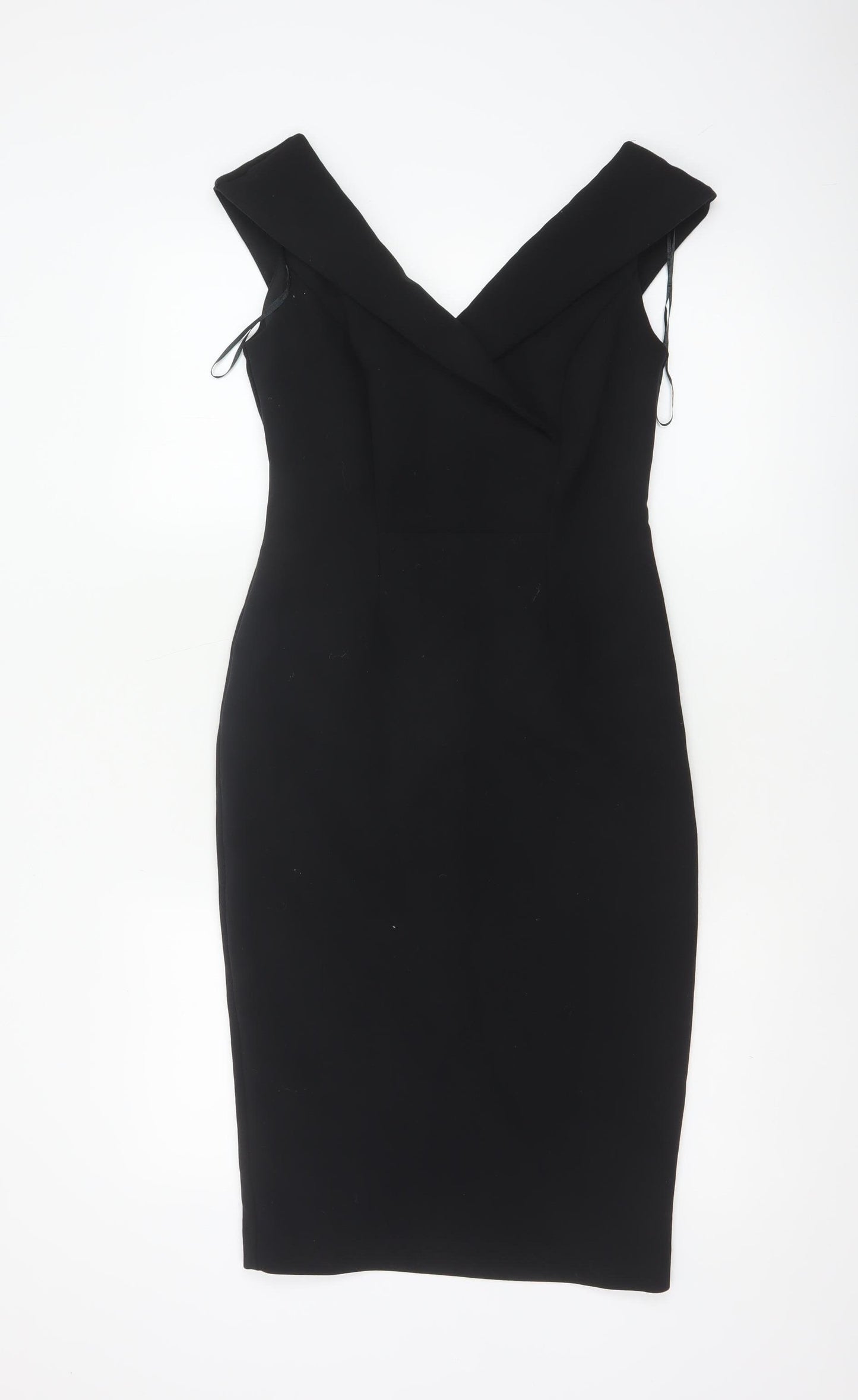 Marks and Spencer Women Black UK 8 Petite Pencil Dress V-Neck Lined