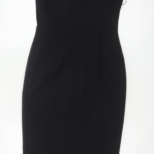 Marks and Spencer Women Black UK 8 Petite Pencil Dress V-Neck Lined