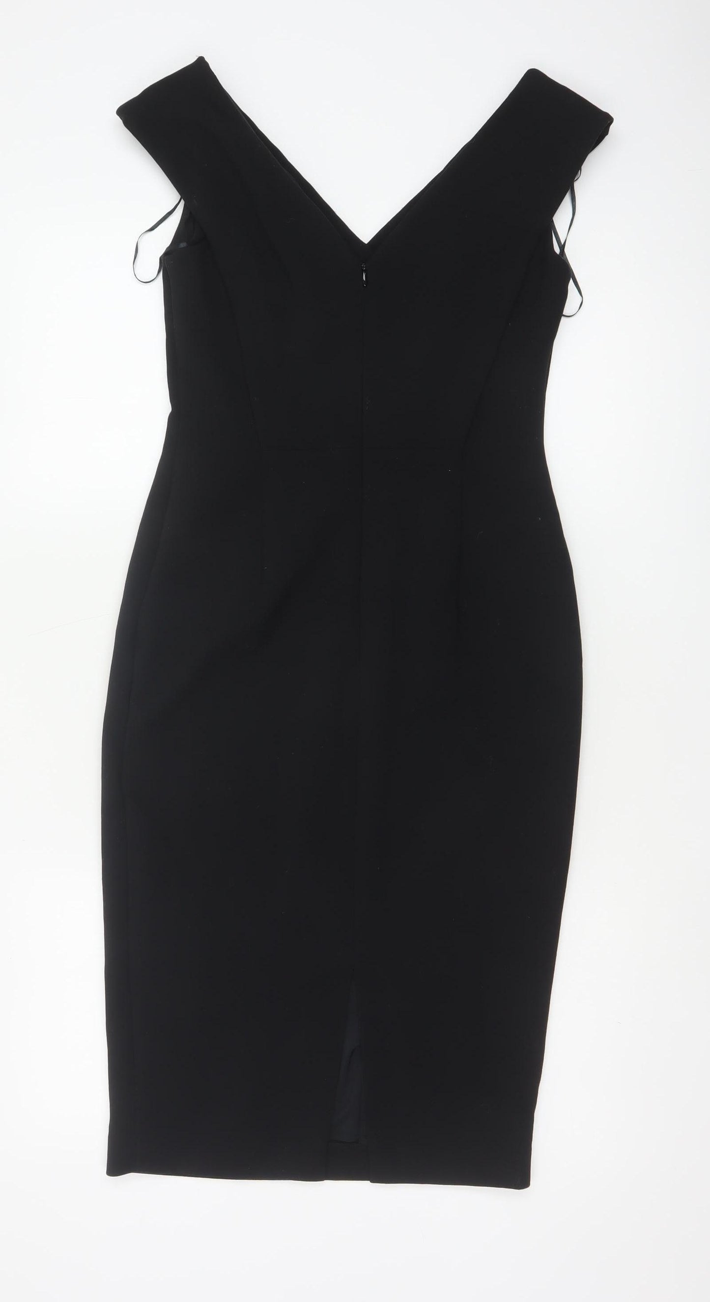 Marks and Spencer Women Black UK 8 Petite Pencil Dress V-Neck Lined