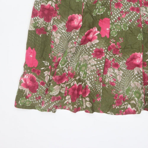 Per Una Women’s Green Floral Flared Knee Length Skirt Size 14