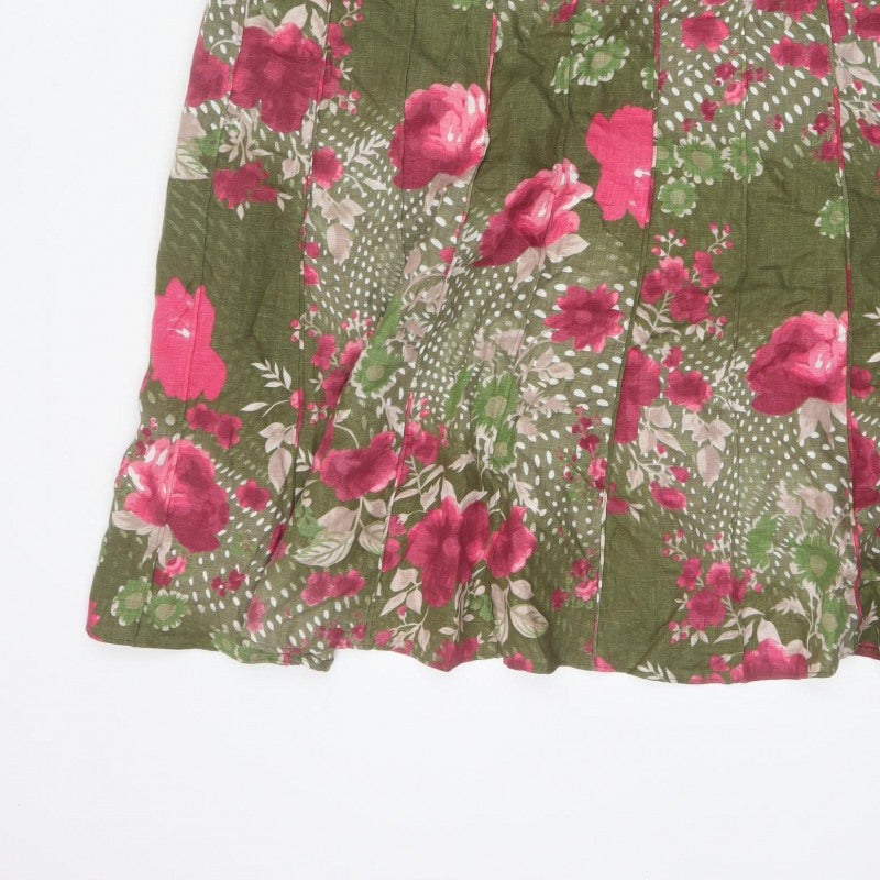 Per Una Women’s Green Floral Flared Knee Length Skirt Size 14