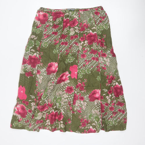 Per Una Women’s Green Floral Flared Knee Length Skirt Size 14