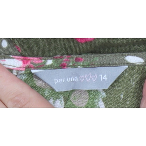 Per Una Women’s Green Floral Flared Knee Length Skirt Size 14