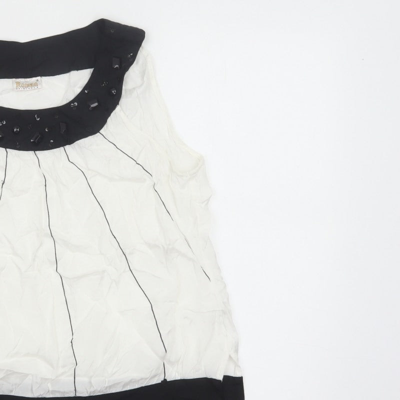 Roman Originals Women White Black UK 16 Sleeveless Beaded Tank Top