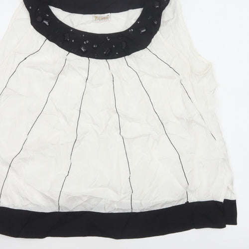 Roman Originals Women White Black UK 16 Sleeveless Beaded Tank Top