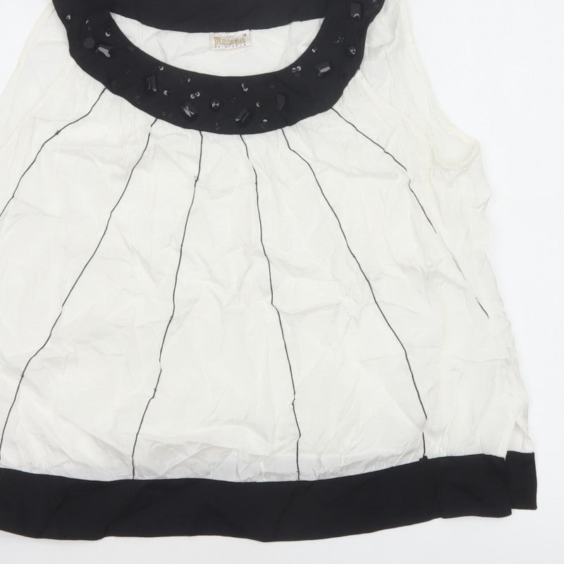 Roman Originals Women White Black UK 16 Sleeveless Beaded Tank Top