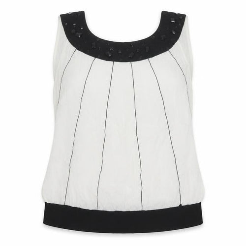 Roman Originals Women White Black UK 16 Sleeveless Beaded Tank Top