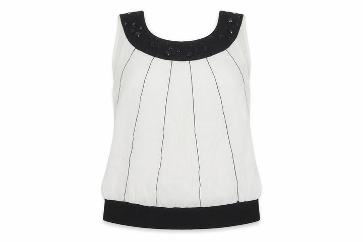 Front view of Roman Originals Women White Black UK 16 Sleeveless Beaded Tank Top