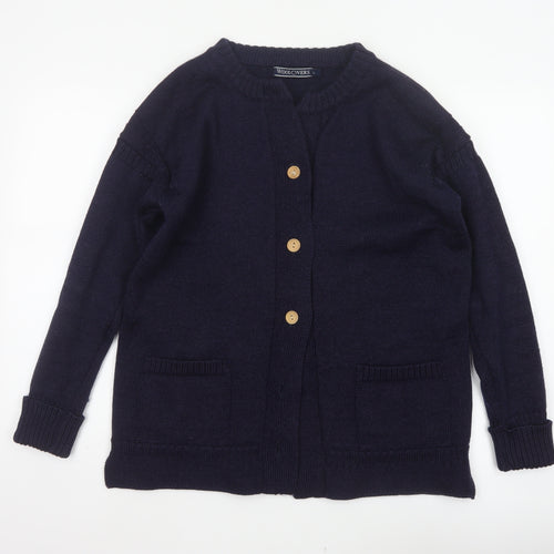 WoolOvers Women’s Blue L 100% Wool Button Pocket Cardigan