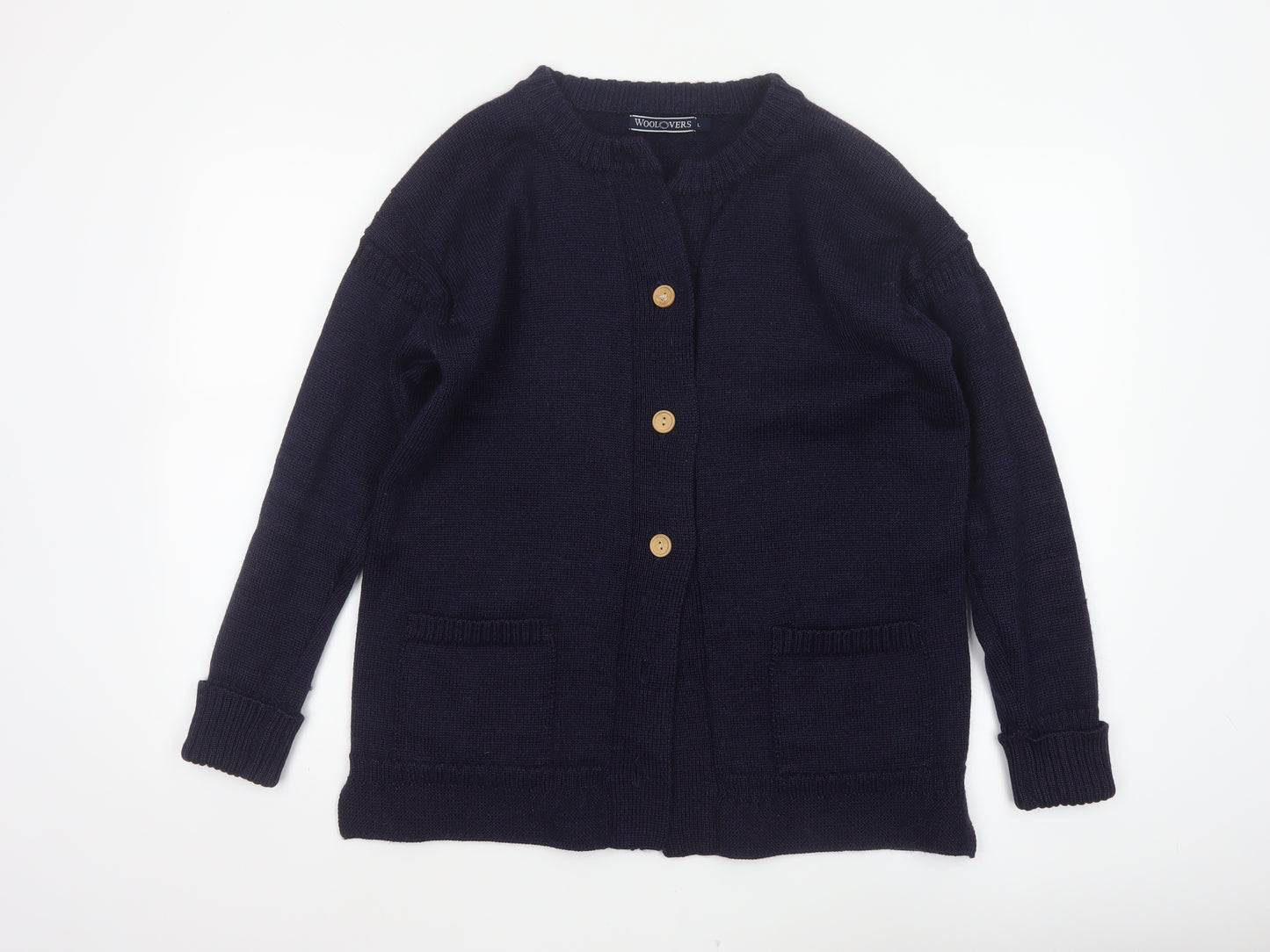 WoolOvers Women’s Blue L 100% Wool Button Pocket Cardigan