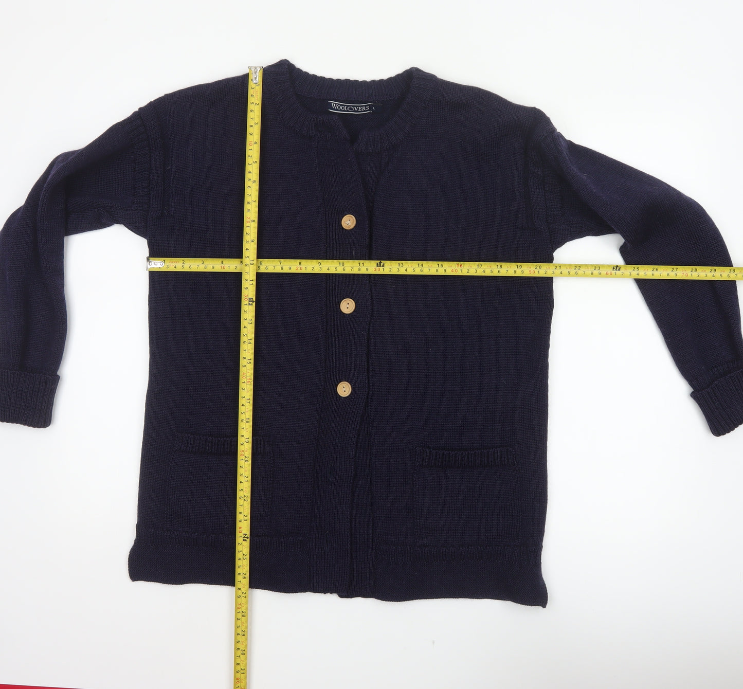 WoolOvers Women’s Blue L 100% Wool Button Pocket Cardigan