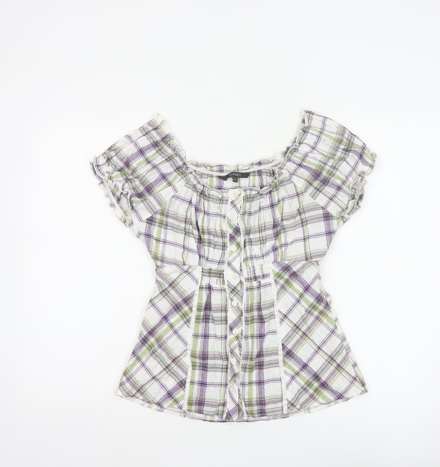 Dunnes Women Multicoloured UK 14 Plaid Off Shoulder Button Blouse