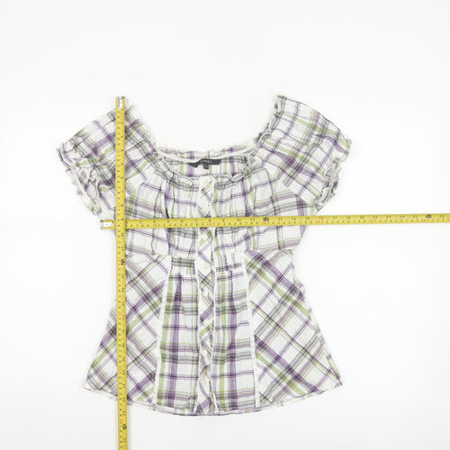 Dunnes Women Multicoloured UK 14 Plaid Off Shoulder Button Blouse