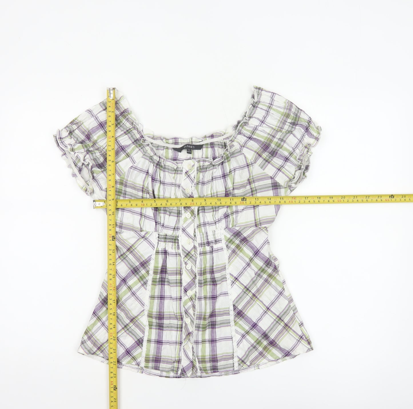 Dunnes Women Multicoloured UK 14 Plaid Off Shoulder Button Blouse