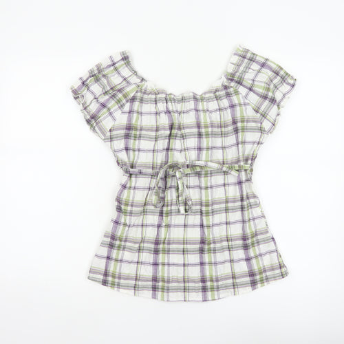 Dunnes Women Multicoloured UK 14 Plaid Off Shoulder Button Blouse