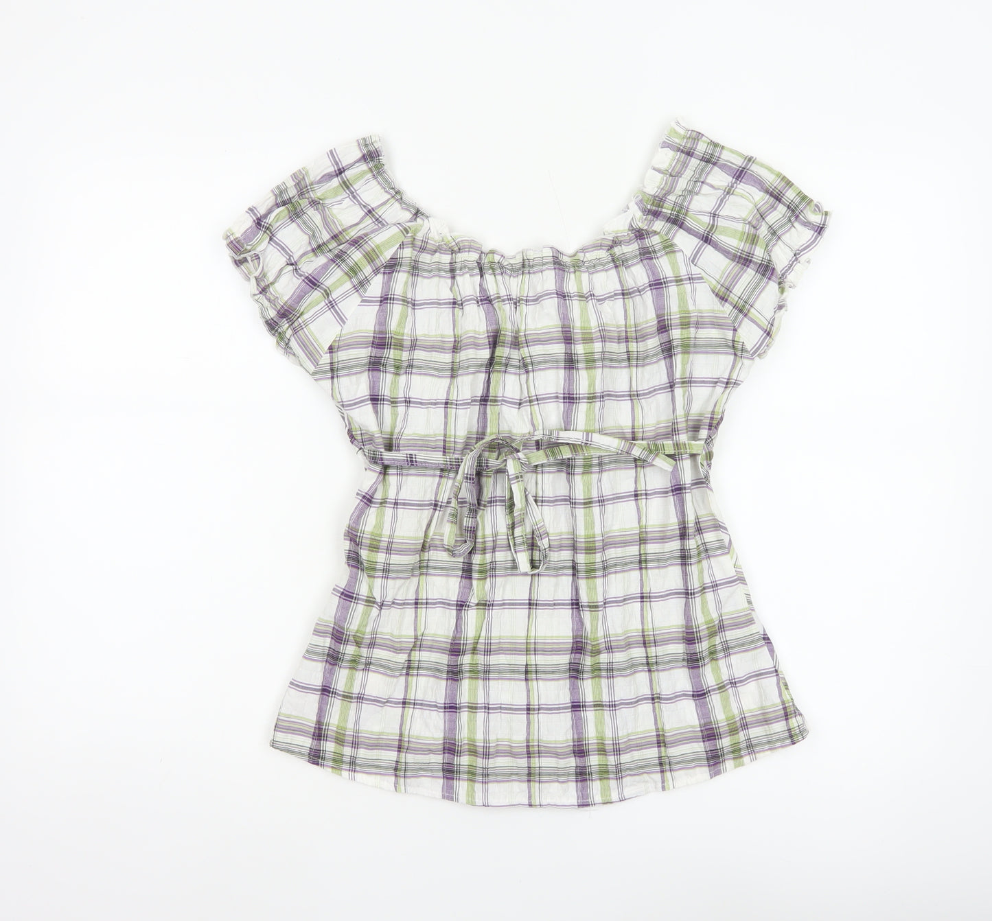 Dunnes Women Multicoloured UK 14 Plaid Off Shoulder Button Blouse
