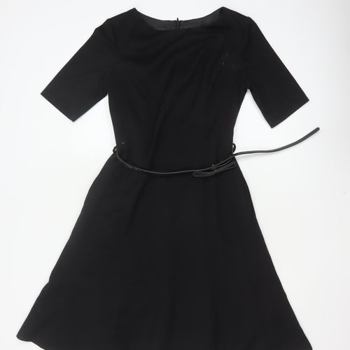 Next Women Black Size 6 A-Line Long Belted Half Sleeve Dress