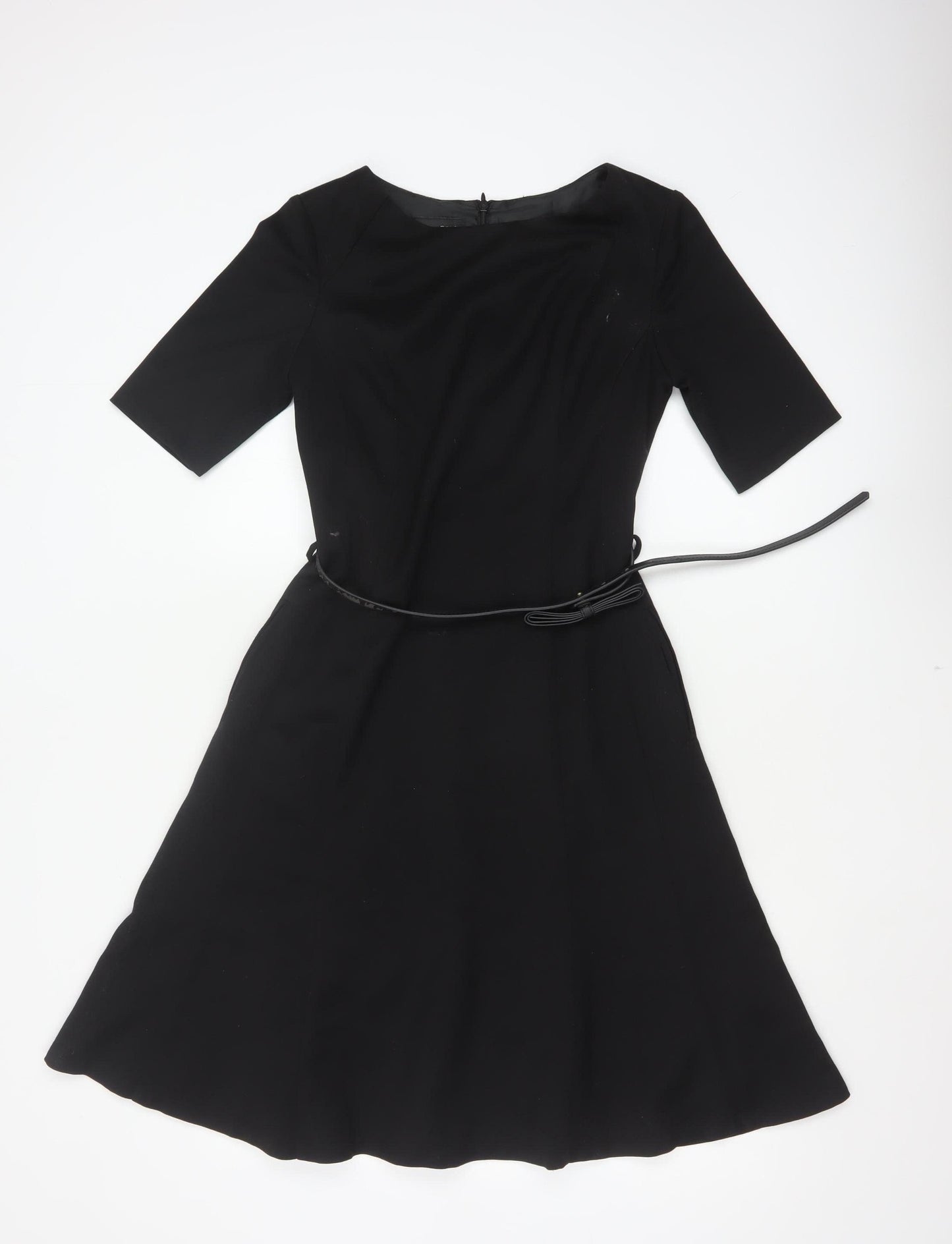 Next Women Black Size 6 A-Line Long Belted Half Sleeve Dress