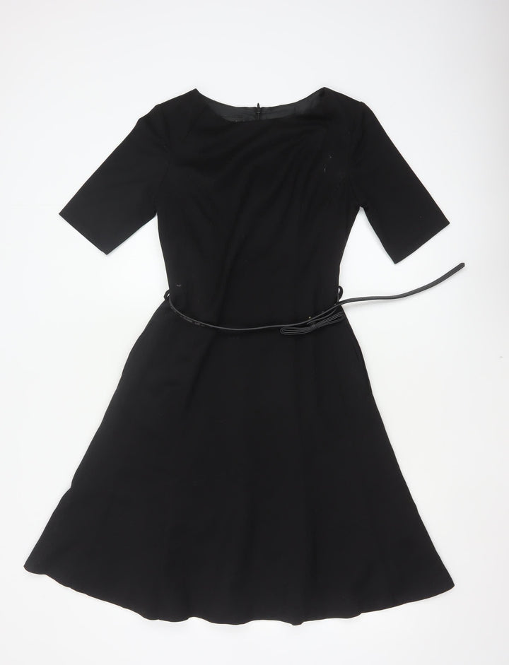 Next Women Black Size 6 A-Line Long Belted Half Sleeve Dress