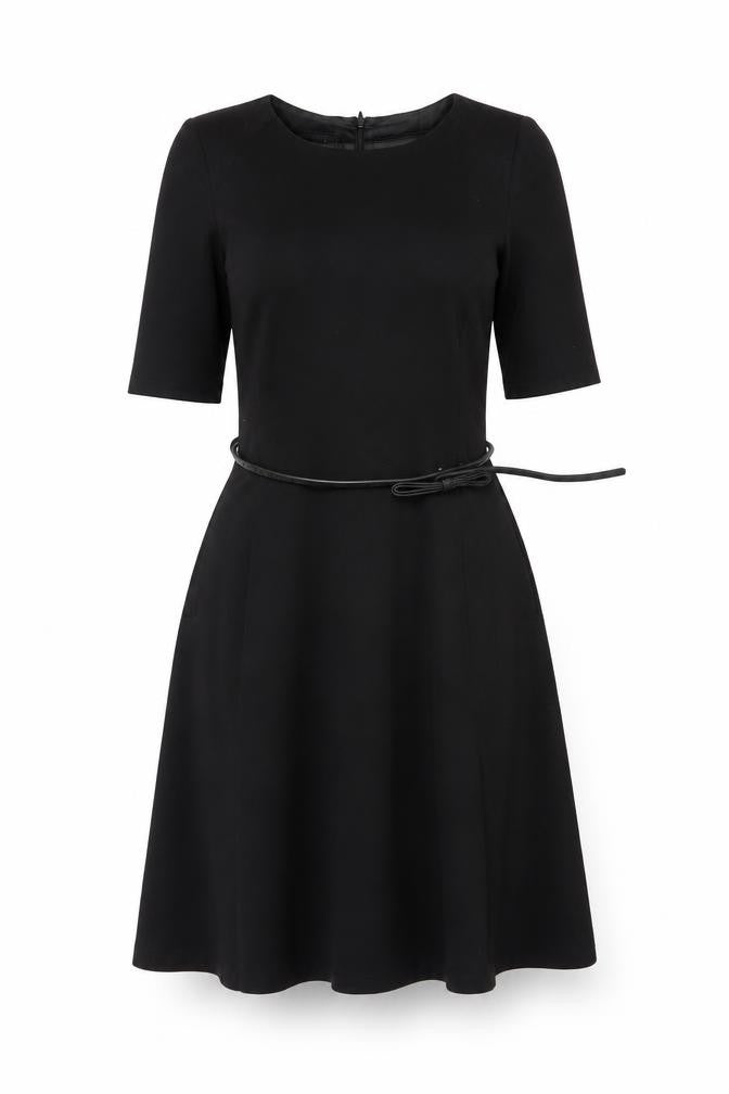 Next Women Black Size 6 A-Line Long Belted Half Sleeve Dress