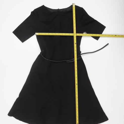 Next Women Black Size 6 A-Line Long Belted Half Sleeve Dress