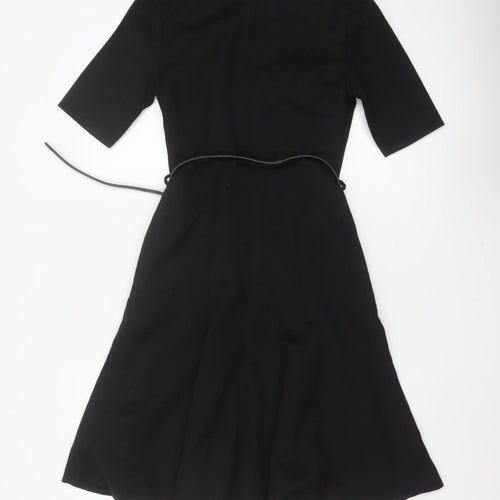 Next Women Black Size 6 A-Line Long Belted Half Sleeve Dress
