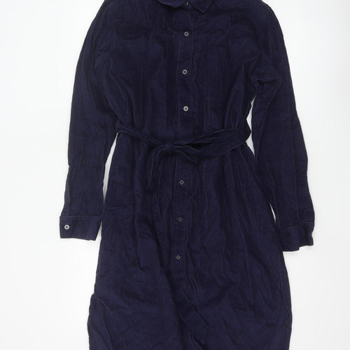Gap Women’s Blue Corduroy Belted Shirt Dress L Long Sleeve