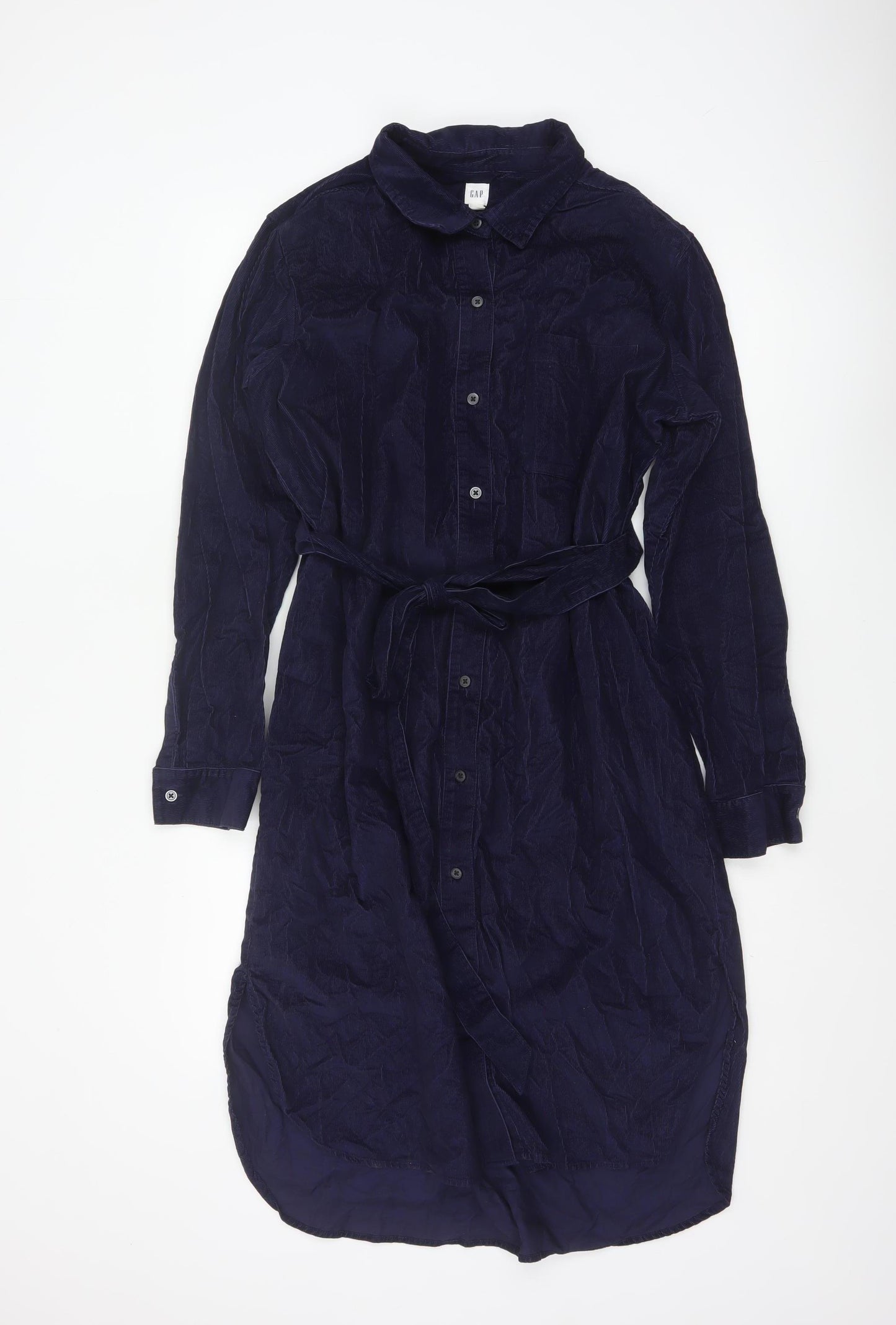 Gap Women’s Blue Corduroy Belted Shirt Dress L Long Sleeve