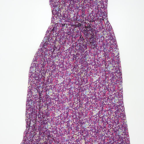 Gap Women Purple Floral XS Maxi Dress Adjustable Straps Belted