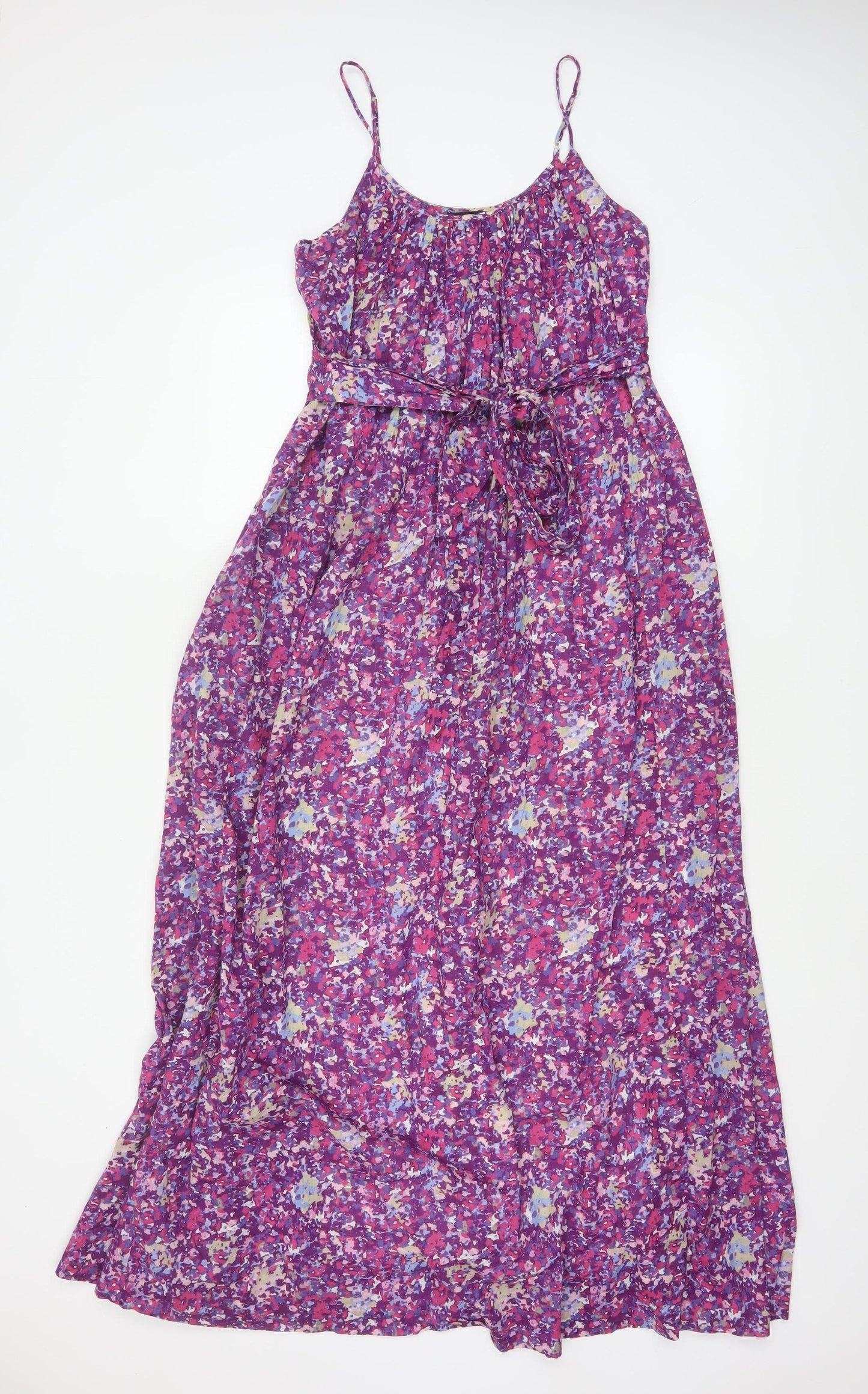 Gap Women Purple Floral XS Maxi Dress Adjustable Straps Belted