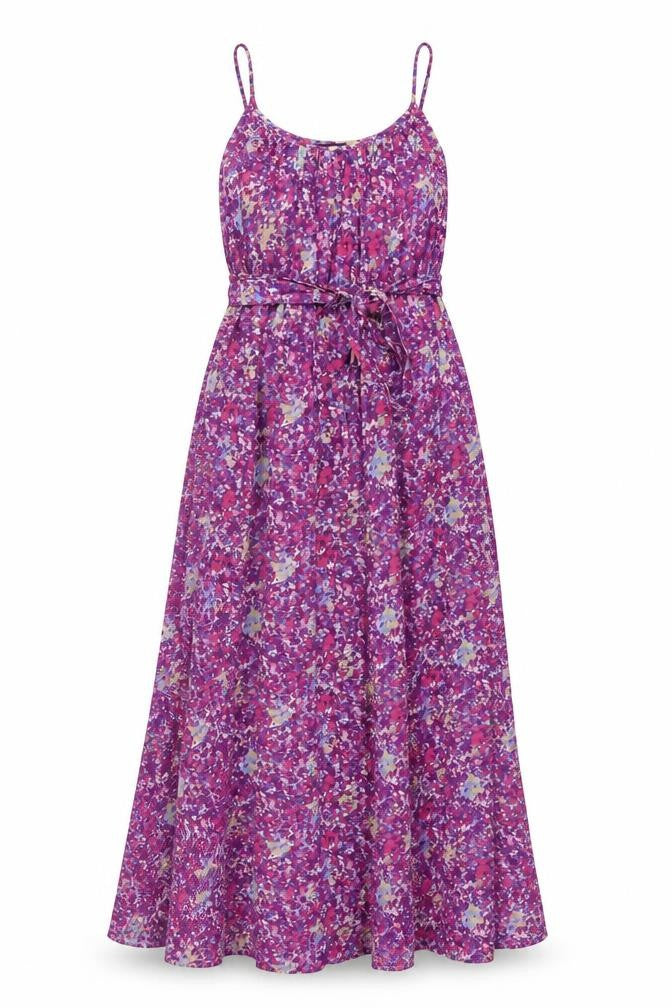 Gap Women Purple Floral XS Maxi Dress Adjustable Straps Belted