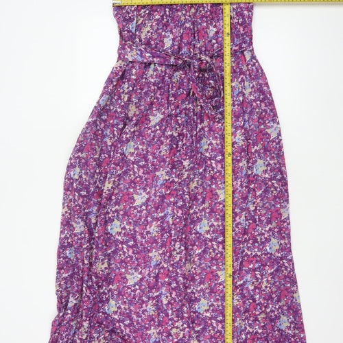 Gap Women Purple Floral XS Maxi Dress Adjustable Straps Belted