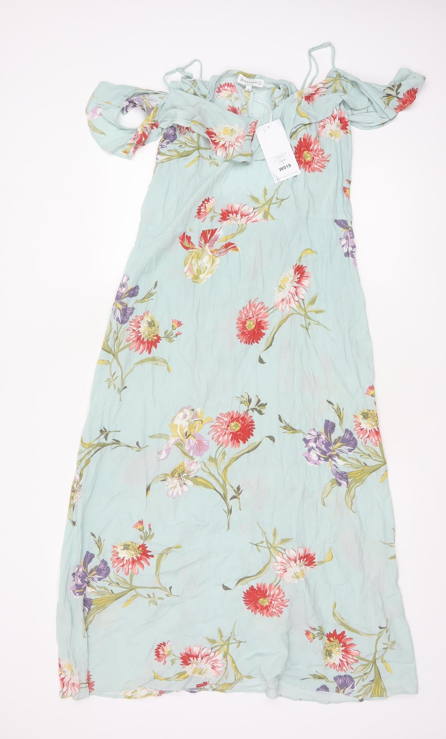Warehouse Women Green Floral Maxi Off Shoulder Dress Size 16