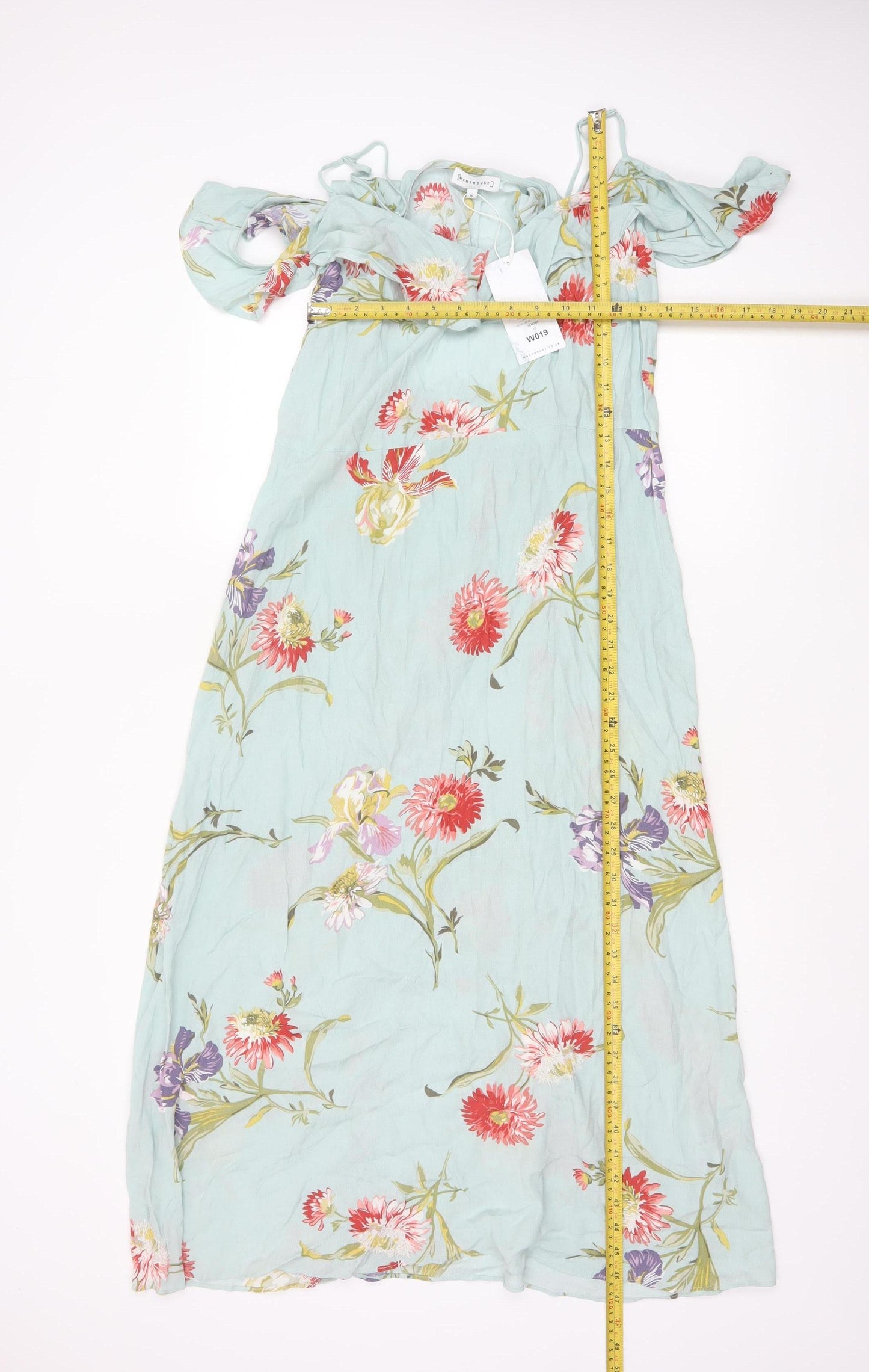 Warehouse Women Green Floral Maxi Off Shoulder Dress Size 16
