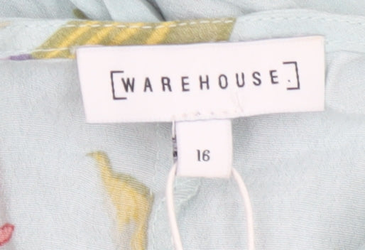 Warehouse Women Green Floral Maxi Off Shoulder Dress Size 16