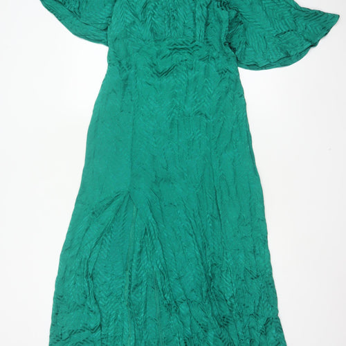 Topshop Women Green UK 10 Maxi Geometric Kimono Sleeve Occasion Dress