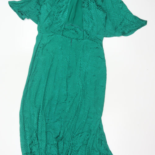 Topshop Women Green UK 10 Maxi Geometric Kimono Sleeve Occasion Dress